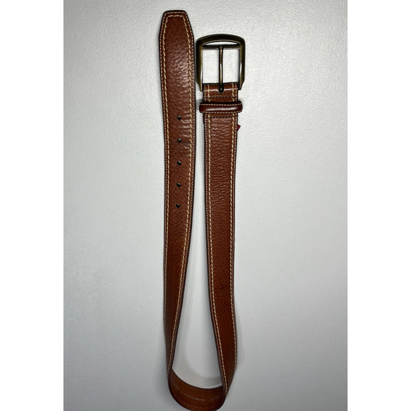 Cole Haan Pebbled Leather Belt Mens 32 80 cm Brown Contrast Stitching A08979 - Picture 4 of 9